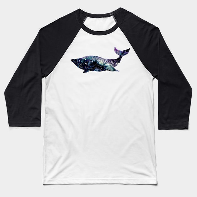 Watercolor Colorful Galaxy and Whale Baseball T-Shirt by Cordata